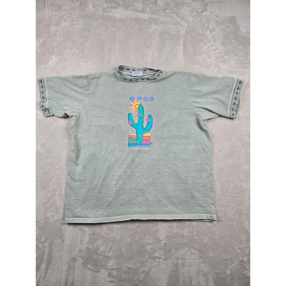 Vintage Fresh Produce T-Shirt Men L Green Las Vegas Cactus Graphic USA Made Read